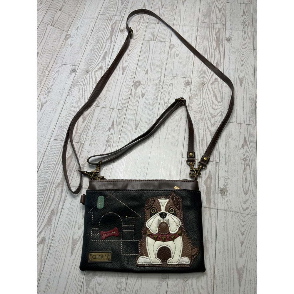 Chala Bulldog Crossbody Messenger Bag Black Brown Vegan Leather Boho Indie